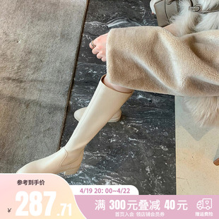 2024韩国真皮粗跟中筒靴女弹力，长靴瘦腿靴秋冬款时尚鞋子