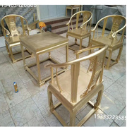 黄铜铸造太师椅五件套中式方椅茶几组合雕塑 圈椅仿古家具摆件