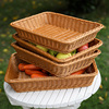 仿藤编水果篮子塑料手工编超市，零食收纳篮，果蔬菜框面包篮长方形