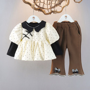 女宝宝加绒冬装三件套洋气童装，女童时髦套装，儿童衣服婴儿冬天衣服