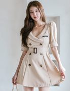 口袋里的韩国2023年秋款9.4气质翻领腰带修身荷叶显瘦连衣裙