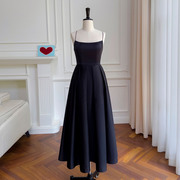 法式赫本风气质长裙小黑裙，女复古收腰显瘦吊带连衣裙蓬蓬裙68049