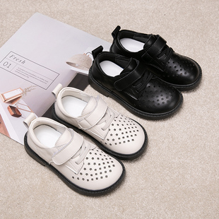 男童皮鞋2024夏季凉鞋，真皮包头镂空宝宝儿童，防滑软底女童黑色单鞋