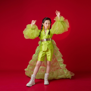 薇设计原创模特走秀马卡龙(马卡龙，)礼服西装潮服青绿色公主裙拆卸拖尾租赁