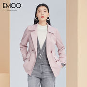 EMOO杨门秋装西装领双排扣轻熟时尚一手长收腰显瘦风衣女