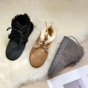 澳洲羊皮毛一体低筒系带雪地靴加厚短筒防滑保暖男女鞋2023冬