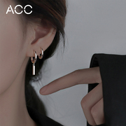Acc银条耳环女2024新耳圈999纯银轻奢小众素圈耳钉高级感耳饰
