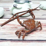 苏工复古实心铜螃蟹横财，茶宠茶宝茶玩铜虫创意摆件