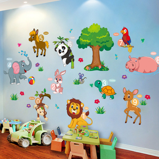3D立体卡通动物幼儿园早教墙面装饰墙贴纸卧室儿童房布置贴画壁画