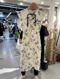 名媛风新中式高腰旗袍连衣裙女夏季高级感气质修身半袖印花中长裙
