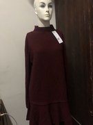 赛兔紫红色半高领中长款女羊毛衫羊绒衫毛衣裙打底衫款