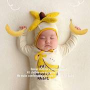 韩版春秋婴儿连体衣，ins可爱香蕉造型，印花哈衣男女宝宝包屁衣爬服