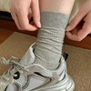 坚果妈咪灰色袜子女中筒袜春夏季薄款纯棉，ins潮韩版运动堆堆长袜