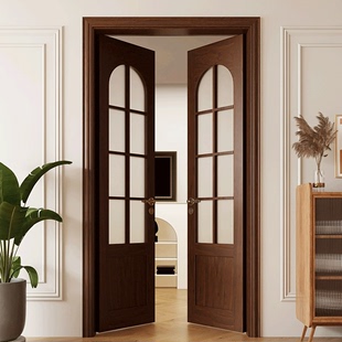 圆弧拱形门实木烤漆门吊，轨门浴室门卧室门，法式双开门无轨道折叠门