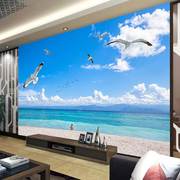 大型壁画客厅卧室地中海，3d壁纸墙纸，8d电视背景立体大海沙滩墙布壁