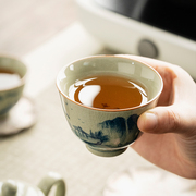 景德镇老陶泥主人杯陶瓷，手绘功夫茶具，手工青花山水茶杯单杯品茗杯