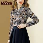 丹慕妮尔法式复古印花设计感上衣女2024春季气质百搭长袖衬衫