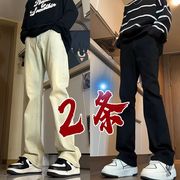 潮牌牛仔裤黄泥新款弯薄款高街微喇裤修身直筒水洗美式vibe裤子