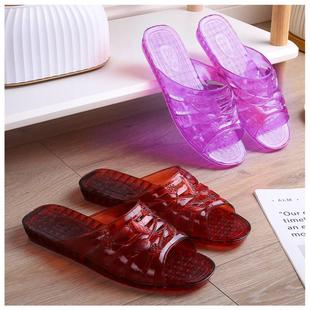 水晶凉鞋老式果冻透明水晶塑料平跟女拖鞋夏季室外防滑外出凉拖鞋