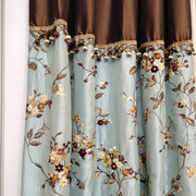 圣奇尼美式丝绸遮光新中式，拼接蓝色田园，窗帘绣花别墅卧室清新蓝