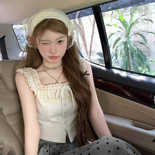 多巴胺三角头巾白色蕾丝发带韩版法式头巾包头时尚丝巾女2024