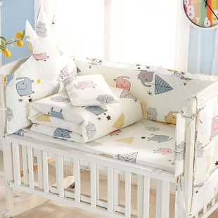 婴儿床上用品套件棉宝宝床围四五件套全棉，软包防撞冬季拼接床品