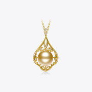 美奈黄18k金珍珠(金珍珠)吊坠，设计款钻石珍珠，颈饰南洋浓金吊坠珍珠颈链