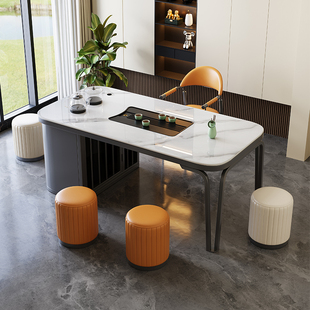 轻奢岩板茶桌椅组合意式现代简约办公室家用一体客厅阳台泡茶几台