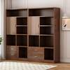 简易书架一体靠墙落地置物架家用客厅靠墙收纳架多层实木色大书柜