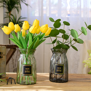 北欧简约创意玻璃花瓶透明水养插花瓶玫瑰，百合花客厅摆件花瓶花器
