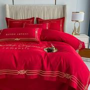 婚庆结婚床上用品四件套，大红色床单被套新婚喜庆床品家纺，刺绣欧式