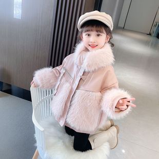 女童棉袄冬季洋气韩版淑儿童装加绒加厚棉衣毛毛衣外套中长款棉服