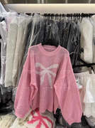 韩国东大门24春蝴蝶结粉色，针织衫上衣女，慵懒宽松套头毛衣