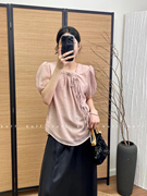 韩国定制24纯色衬衣女盘扣新中式，女装泡泡袖短袖衬衫日常通勤上衣
