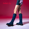 bellalily2024牛仔布高筒靴女厚底骑士，靴时尚显瘦气质，长靴子