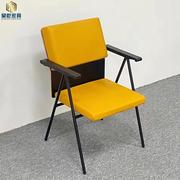 会议椅带桌板礼堂椅可叠放阿旺特椅子培训椅写字板排椅橙色办公椅