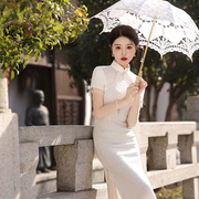 新中式蕾丝短袖旗袍订婚晚礼服，女士2024领证登记高级感连衣裙