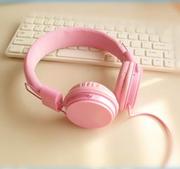 韩版糖果纯色头戴式耳机带麦线控手机电脑单孔粉色耳麦男女学生潮