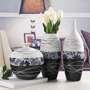 现代简约粗陶陶罐客厅摆件家居陶瓷桌面复古花瓶仿真花干花瓶