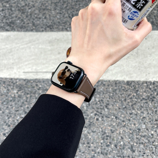 iserisewatch适用apple watch9表带头层双面小牛皮苹果手表8ultra/se2代iwatch654高级45/40/44/41mm秋冬女款
