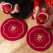 结婚跪垫敬茶杯套装红色一对垫子婚礼改口坐福垫喜垫喜字红包喜碗
