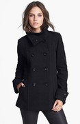 欧美羊毛呢显瘦黑色大衣冬季保暖双排，扣外套简约大气大码胖mm女装