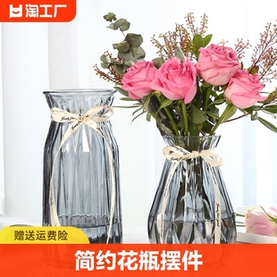 两件套创意玻璃花瓶水培绿植鲜花富贵竹银柳干花插花瓶摆件客厅