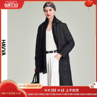 havva2023冬季棉服女中长款设计感小众时尚黑色棉衣外套a2822