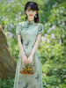 奥黛旗袍连衣裙中国风，夏季青色年轻款走秀日常可穿2024年长款