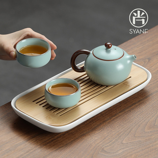 天青汝窑茶具套装2024办公家用功夫茶具一壶二杯陶瓷茶壶泡茶
