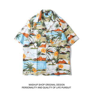 HAWAII ALOHA SHIRTS 夏威夷风沙滩风情椰树印花短袖衬衫