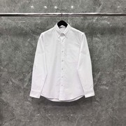 TB白色衬衫男2024夏季韩版时尚修身袖口条纹休闲长袖情侣衬衣
