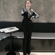 新中式国风套装2023轻职业复古刺绣高级感长袖上衣裤子两件套