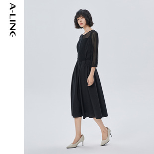 Aline/阿莱2024同款经典法式优雅百搭瘦身连衣裙小黑裙